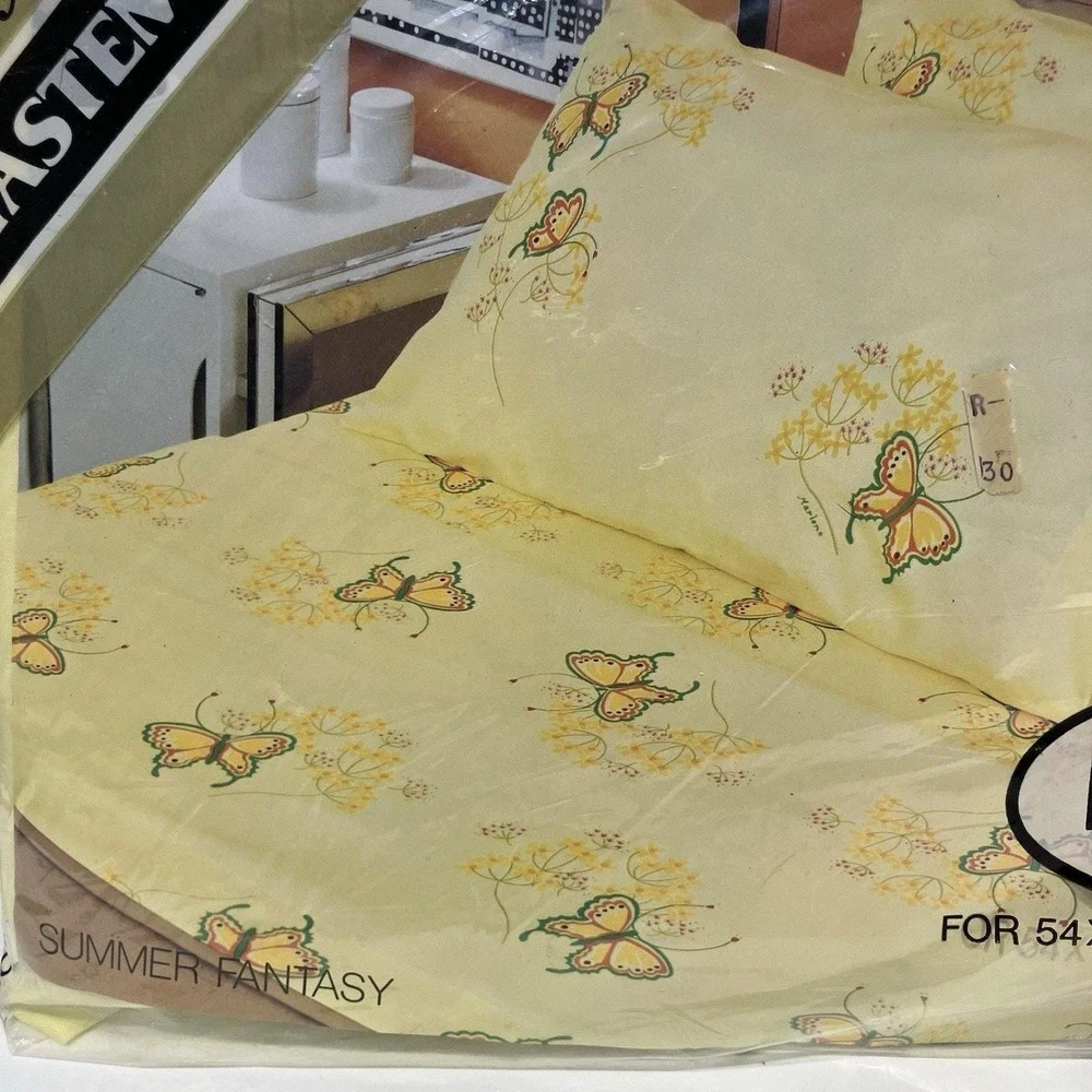 Tastemaker‎ Full Fitted Sheet Summer Fantasy Butterflies No Iron Muslin 70s NOS